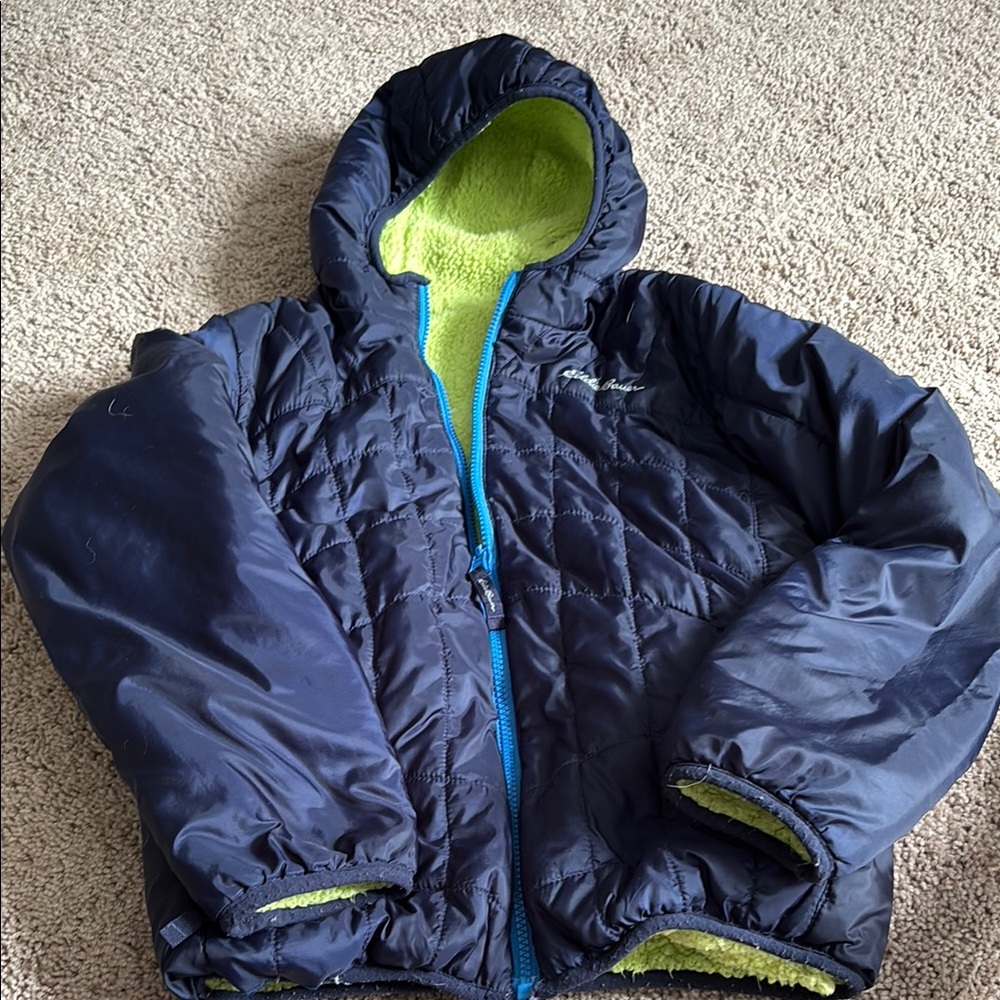 Eddie Bauer Blue and Green Puffer Jacket with Hood